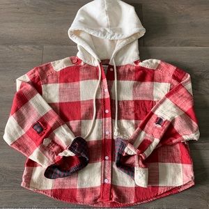 AE Cropped Plaid Flannel Shirt with Hoodie